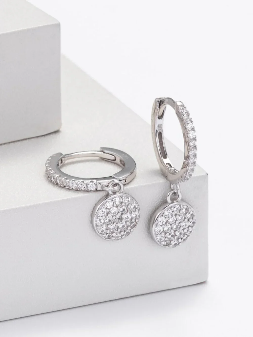 Sterling Silver Crystal Drop Earrings - White Gold Plated - Picture 3 of 11